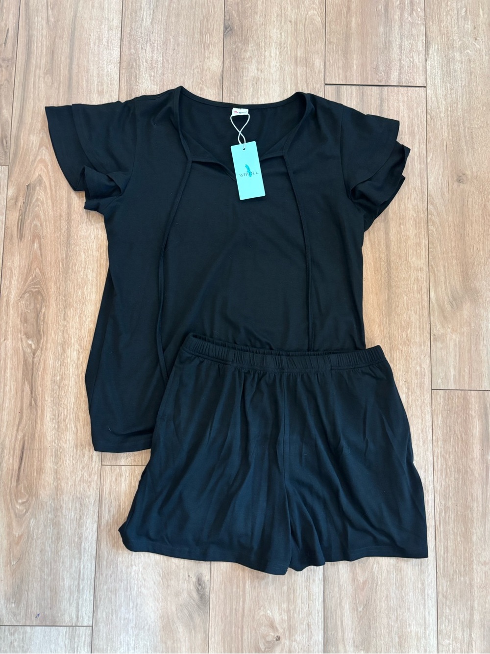 Women Wiholl Black Two-Piece Lounge Set - Top & Shorts